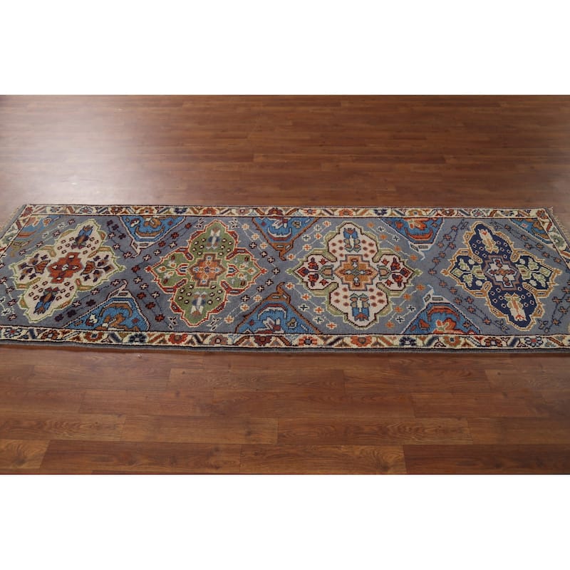 Geometric Kazak Oriental Runner Rug Handmade Traditional Wool Carpet - 2'8"x 7'11"