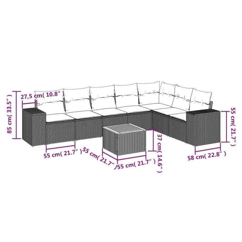 vidaXL Garden Sofa Set Black, Cream White - 21.7 x 21.7 x 14.6 in