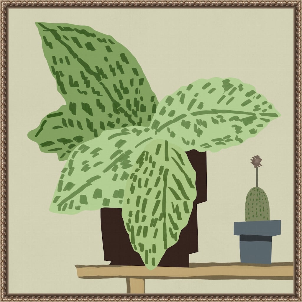 Large Leafy Plant by Little Dean Framed Canvas Wall Art Print - Sylvie Beaded Gold