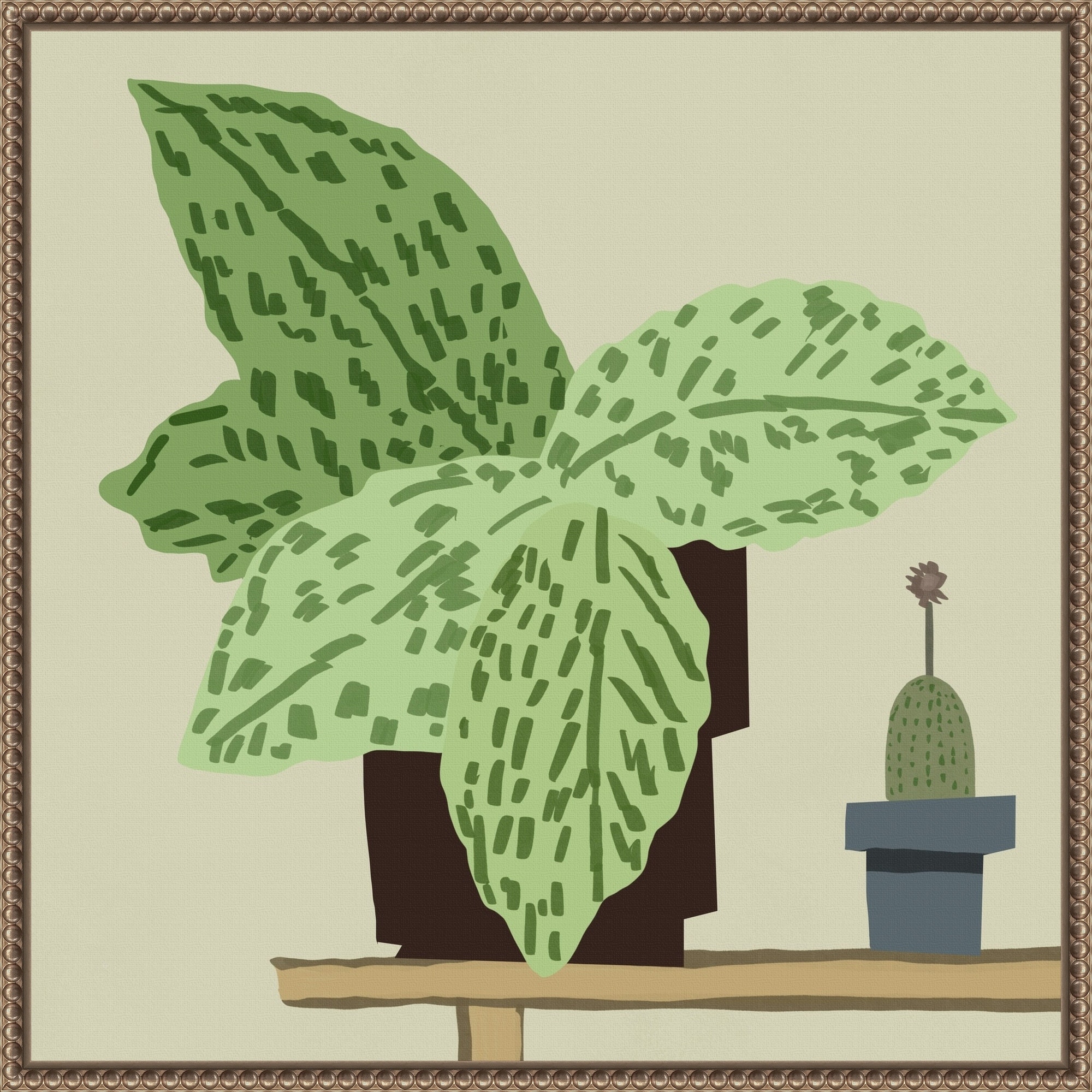 Large Leafy Plant by Little Dean Framed Canvas Wall Art Print - Sylvie Beaded Gold