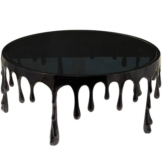Melting Metal Contemporary Gold Silver or Black Accent Table with Smoke Glass