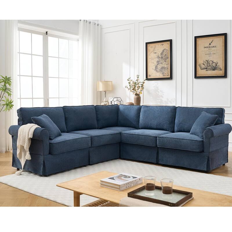 Modular Sectional Sofa, Convertible L-Shaped Upholstered Couch with Rolled Arms, Classic Reversible Corner Sofa for Living Room