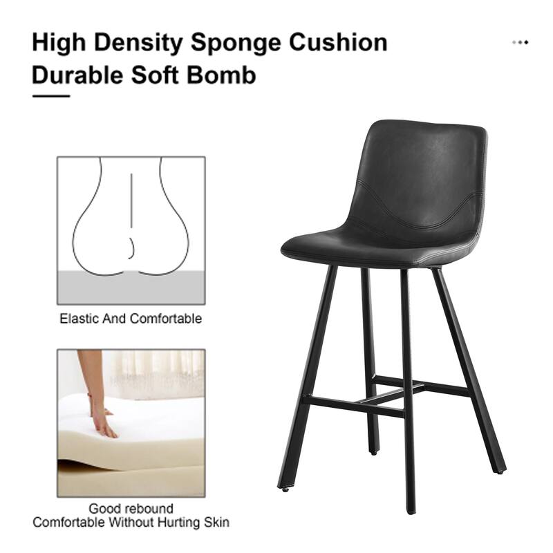 Rossetta 2-Piece Versatile Modern Style PU Bar Stool Set with Ergonomic Backrest and Reinforced Integrated Cross-Bar Footrest