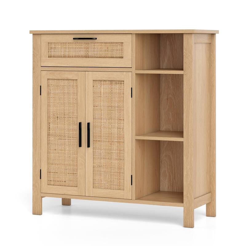 Gymax Buffet Sideboard w/Rattan Woven Doors & Drawer Adjustable Shelf - Natural