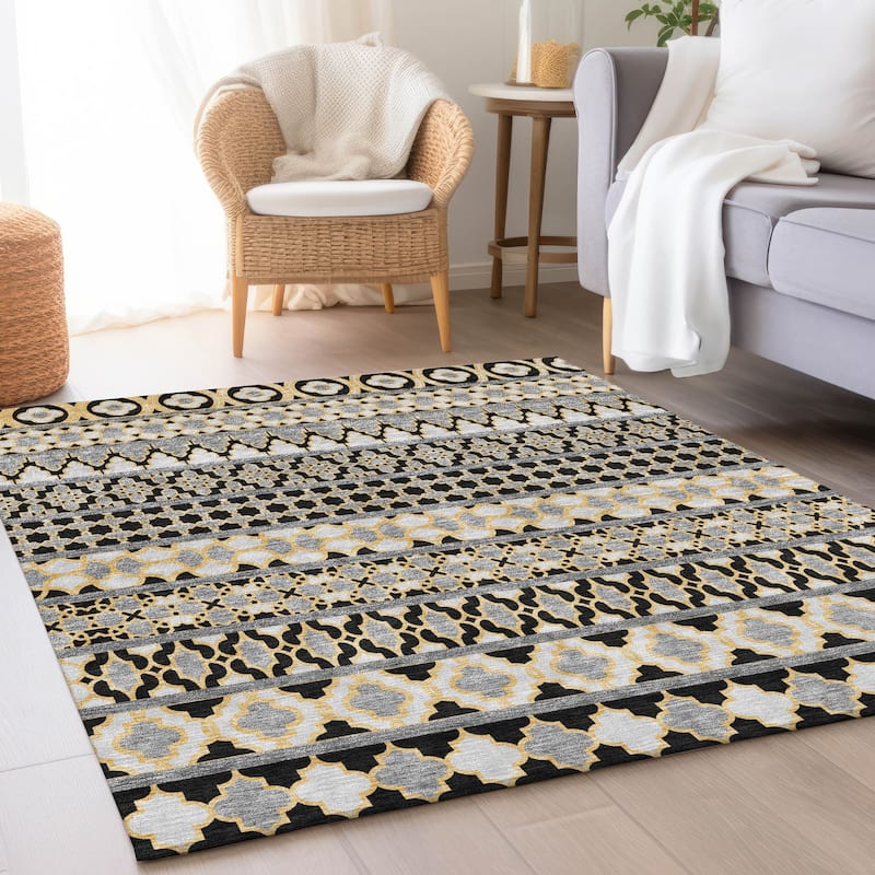 Machine Washable Indoor/ Outdoor Chantille Boho Stripe Rug