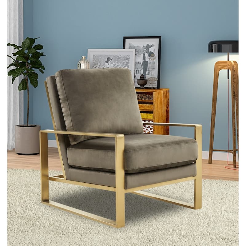 LeisureMod Jefferson Modern Velvet Accent Armchair With Gold Base
