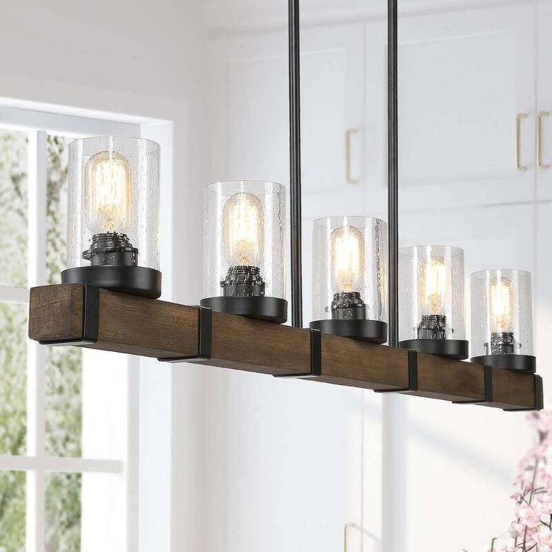 The Gray Barn Farmhouse 5-Light Wood Linear Chandelier Glass Island Lights - L42.9"xW4.7"xH7.5"