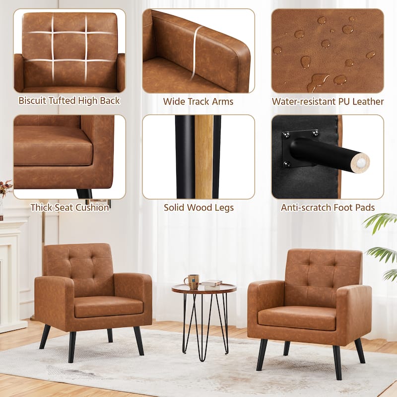 Yaheetech Modern Faux Leather Tufted Accent Chair with Solid Wood Legs - 28.5"×29"×33"