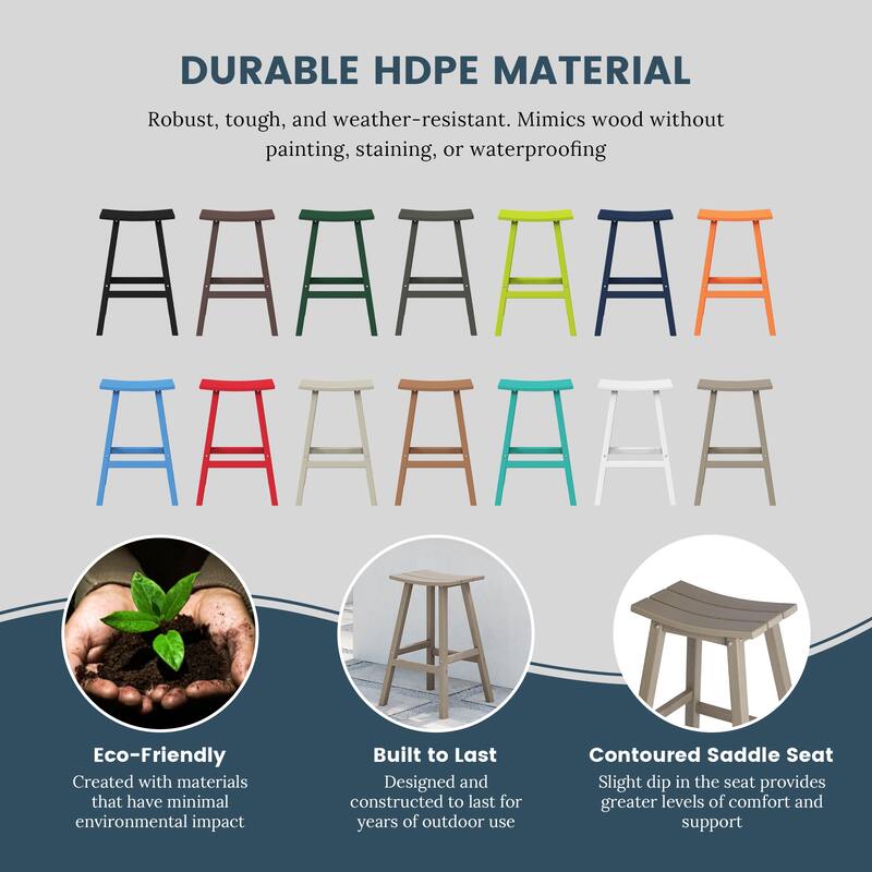 Laguna Hdpe All Weather Outdoor Patio 29" Saddle Seat Bar Stool (Set Of 3)