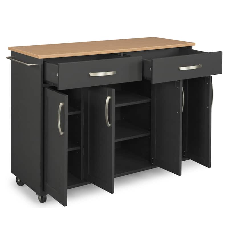 Homestyles Storage Plus Black Wood Kitchen Cart - 51" x 19" x 36"
