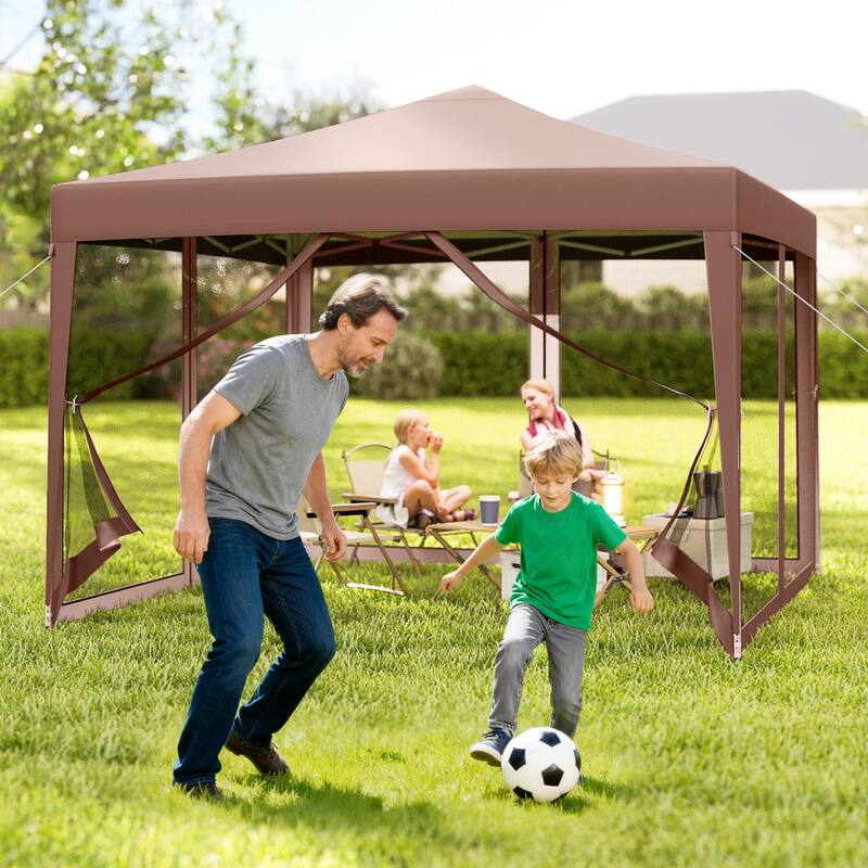 Gymax 10 FT x 10 FT Pop-Up Canopy Tent w/ Mesh Netting Carry Bag 8