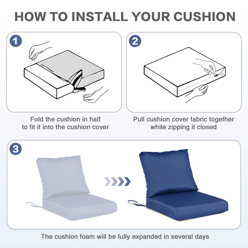 Aoodor Outdoor Chair Cushions Set, Water Resistant Deep Seat Cushions