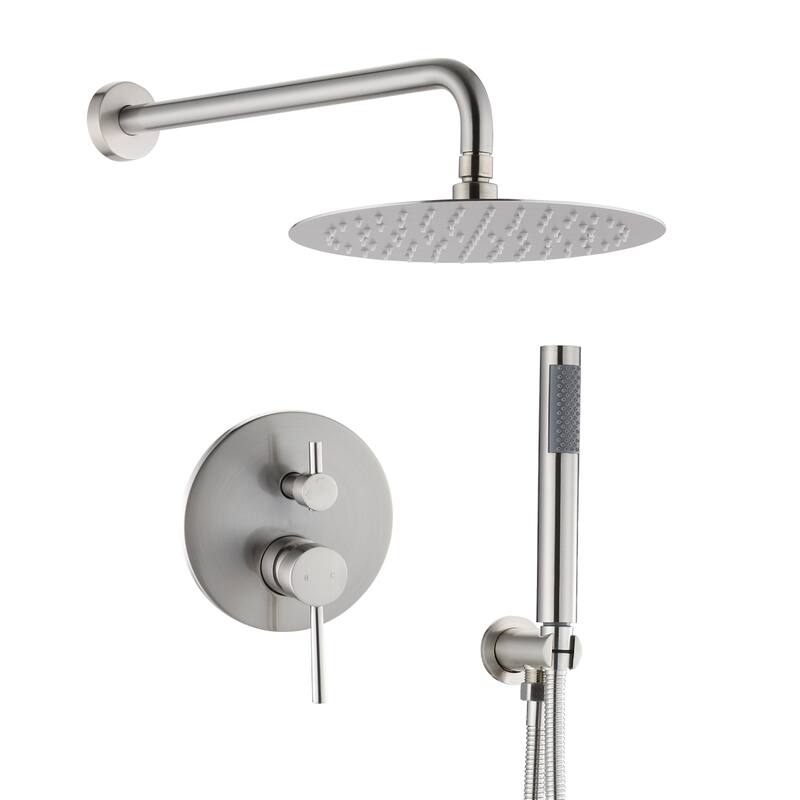 Proox Shower Faucet Set Wall Mounted Shower Trim Kit with 10" Roud Rain Shower head and Handheld Shower Head Set Valved Included - Brushed Nickel