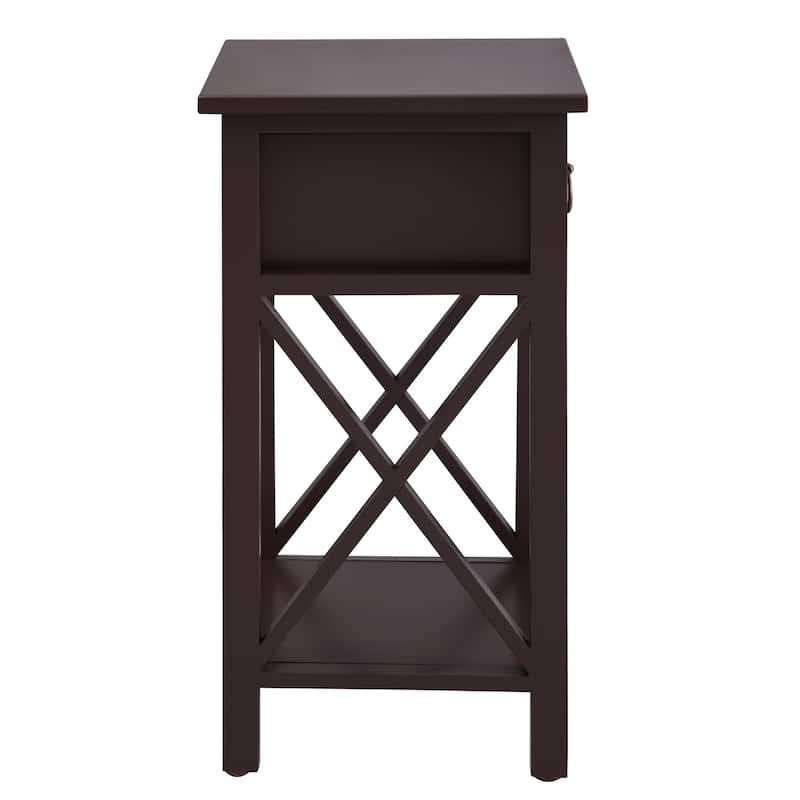Space-Saving Wooden Side Table with Storage Drawer and Spacious Compartment
