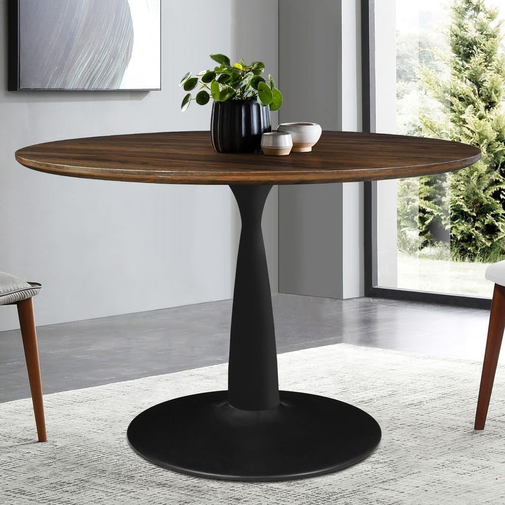 Round Walnut Color Dining Table