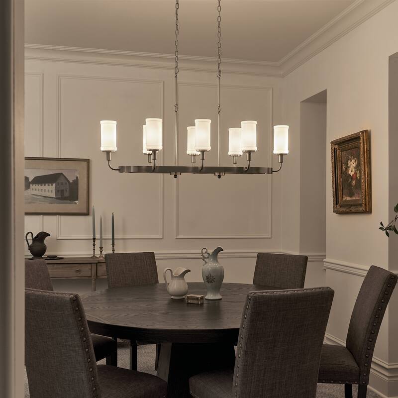Kichler Lighting Vetivene 48 inch 8-Light Linear Chandelier Classic Pewter with Opal Glass