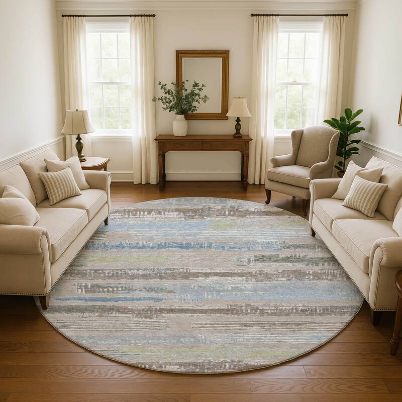 Premium Washable Super Soft Abstract Stripes Mayfield Rug - Taupe - 8' x 8'