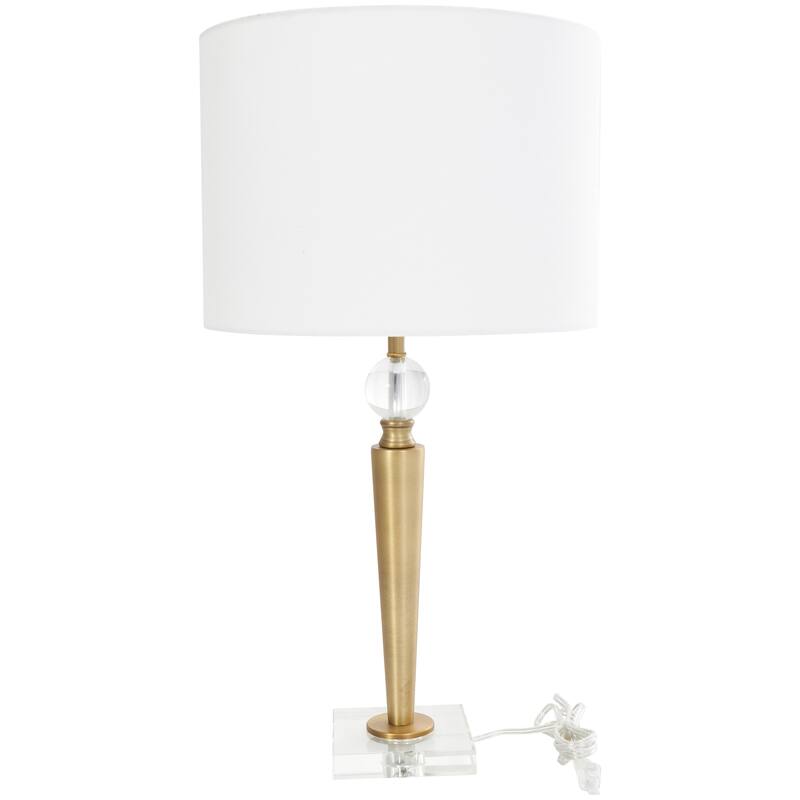 Gold Metal Inverted Cone Shaped Accent Lamp with Glass Ball Accent and Square Base