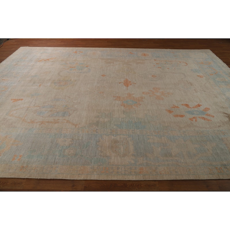 Floral Vegetable Dye Oushak Turkish Area Rug Hand-Knotted Wool Carpet - 9'0"x 12'5"