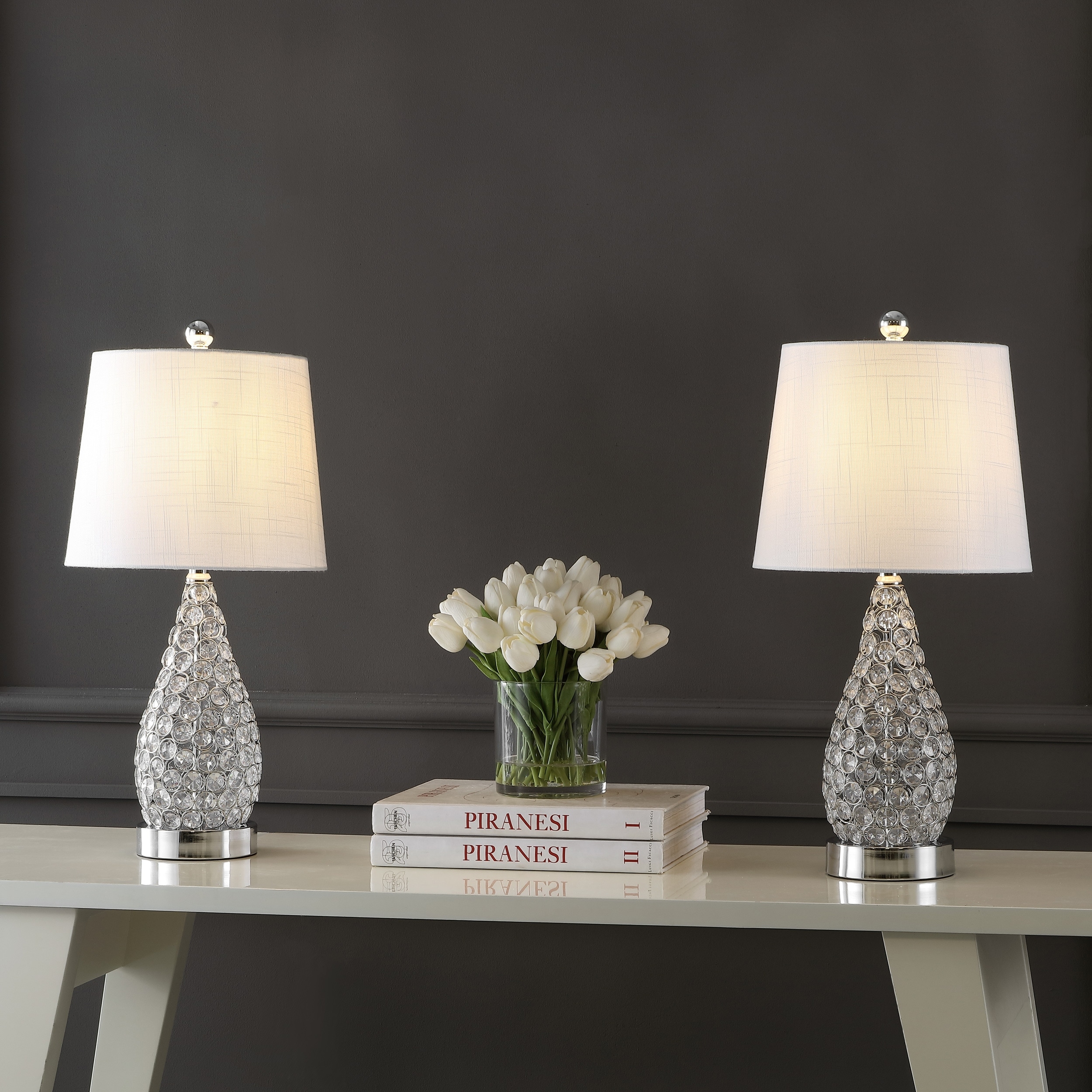 JONATHAN Y Hank 22.25" Midcentury Modern Iron LED Table Lamp with USB Charging Port, Clear (Set of 2)