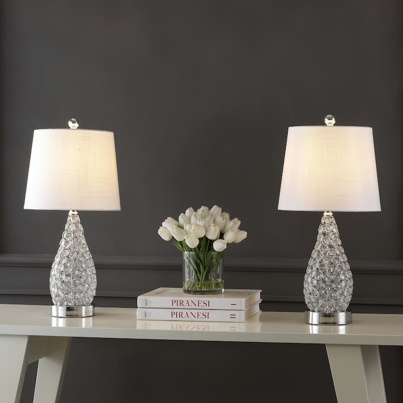 Hank 22.25" Midcentury Modern Iron LED Table Lamp with USB Charging Port, Clear (Set of 2) by JONATHAN Y
