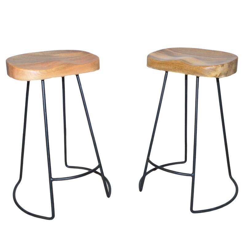 Set of 2 Brown and Black Rustic Counter Stools 25.25"