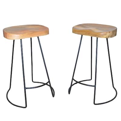 Set of 2 Brown and Black Rustic Counter Stools 25.25"