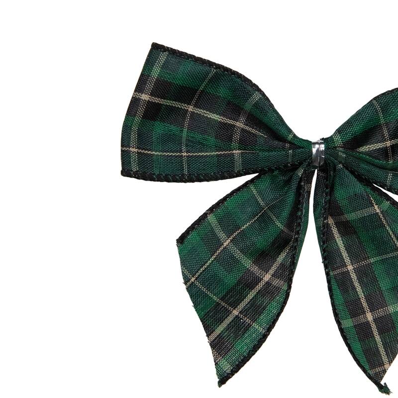 2-Loop Christmas Bow Decorations - 5.5" - Green and Black - Pack of 6