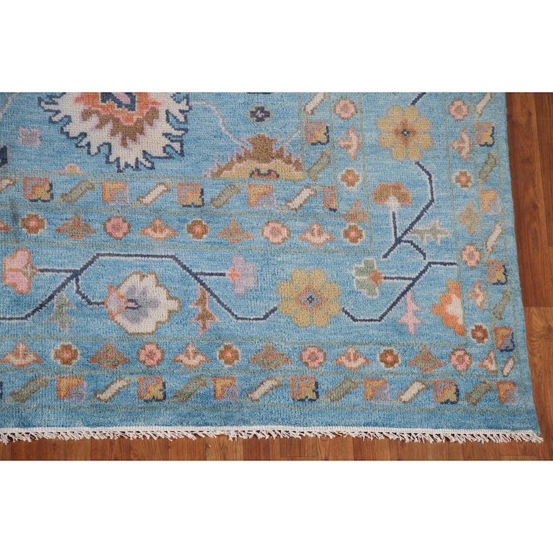 All-Over Blue Floral Oushak Indian Area Rug Handmade Wool Carpet - 8'9"x 12'0"