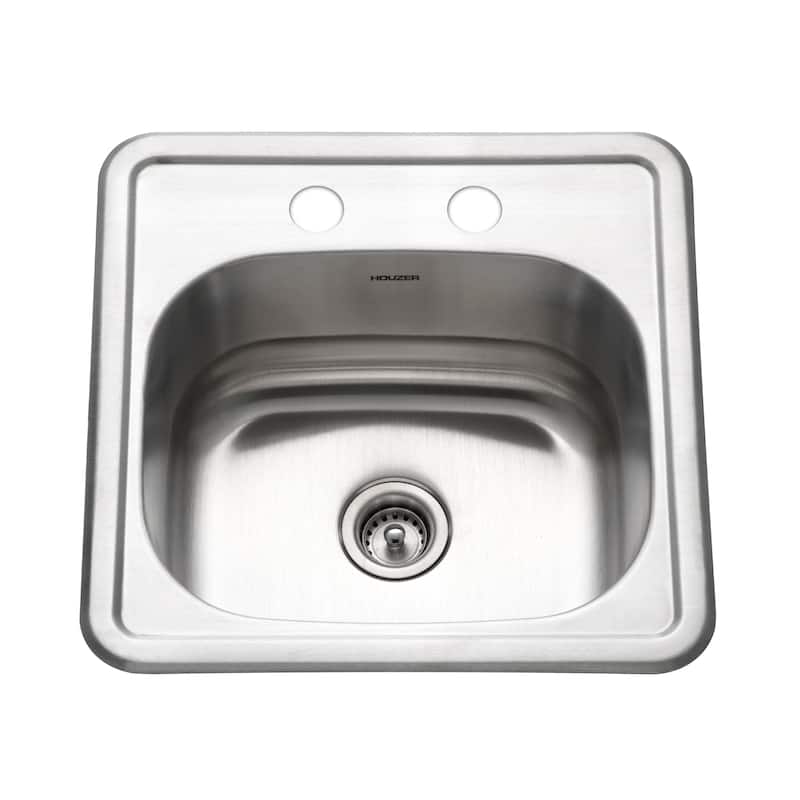 Houzer Hospitality 15" Stainless Steel Drop-in Topmount 2-hole Single Bowl Bar Sink with Strainer