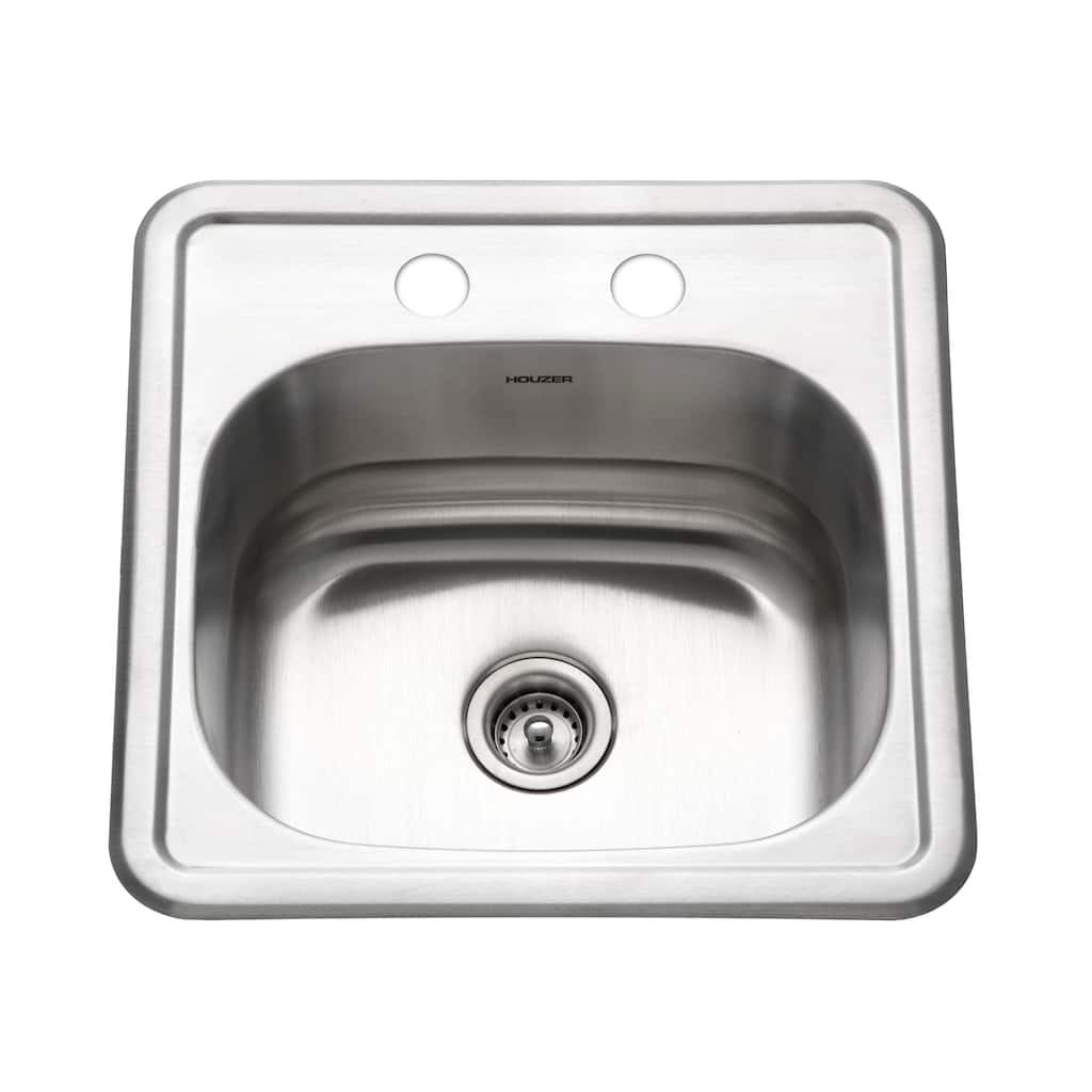 Houzer Hospitality 15" Stainless Steel Drop-in Topmount 2-hole Single Bowl Bar Sink with Strainer