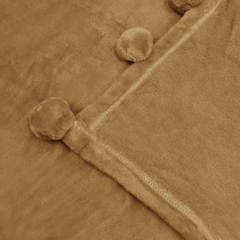 Pompom Flannel Fleece Throw
