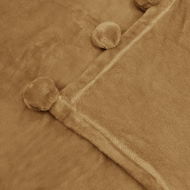 Pompom Flannel Fleece Throw