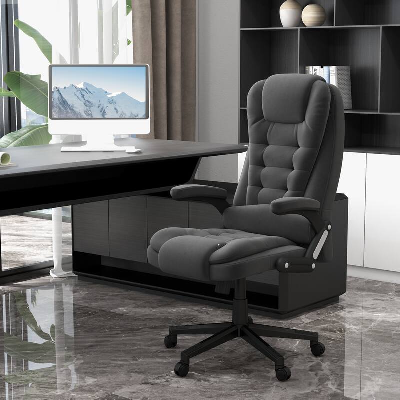 HOMCOM 6 Point Vibrating Massage Office Chair with Heat, Velvet High Back Executive Office Chair with Reclining Backrest