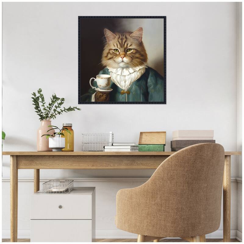 Kate and Laurel Sylvie Teacup Cat Framed Canvas by The Creative Bunch Studio