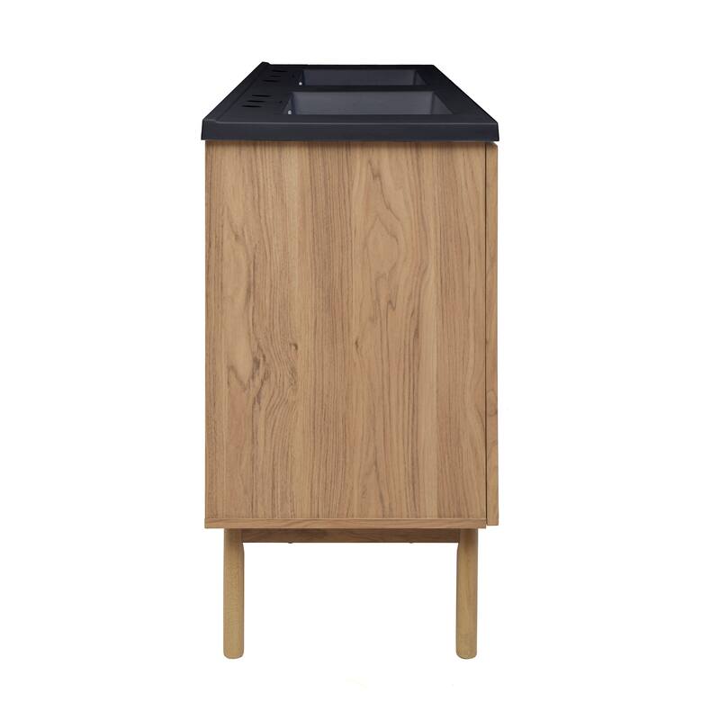 Classe 60 In. Brown Oak, Double Basin Bathroom Vanity With Black, 3-Hole Artificial Stone Sink Top