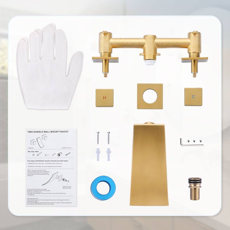 WOWOW Double Handle Wall Mounted WaterFall Bathroom Faucet