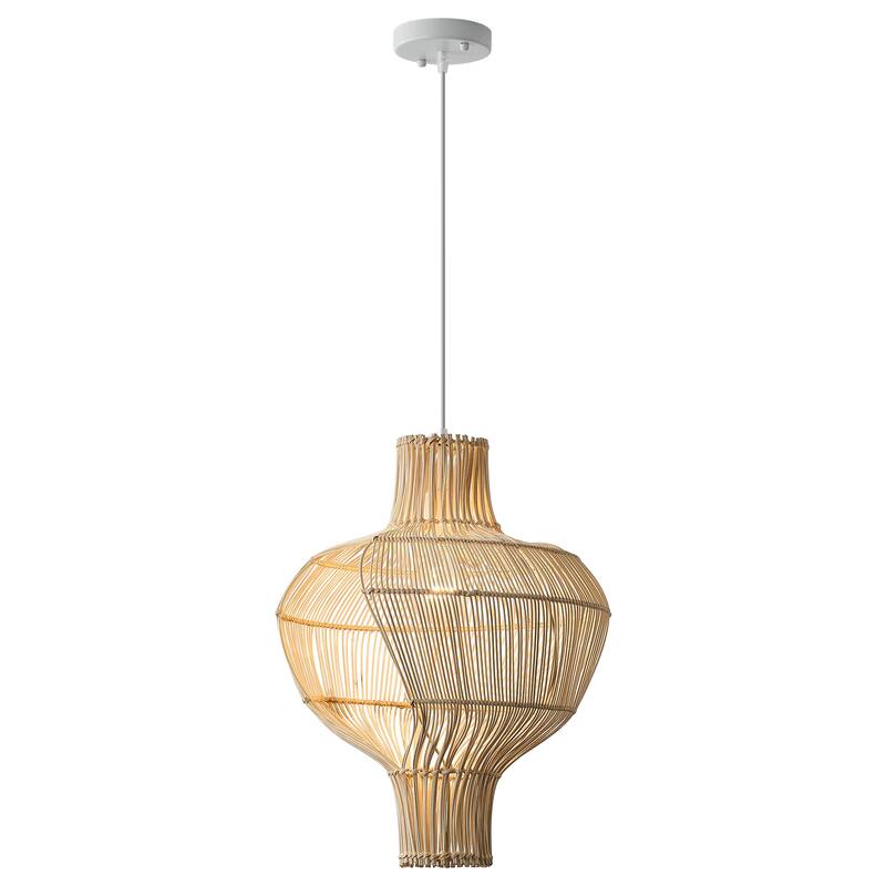 1-Light Coastal Style Creative Brown Hand-Woven Rattan Hanging Pendant Light - 15.74" W x 17.71" H