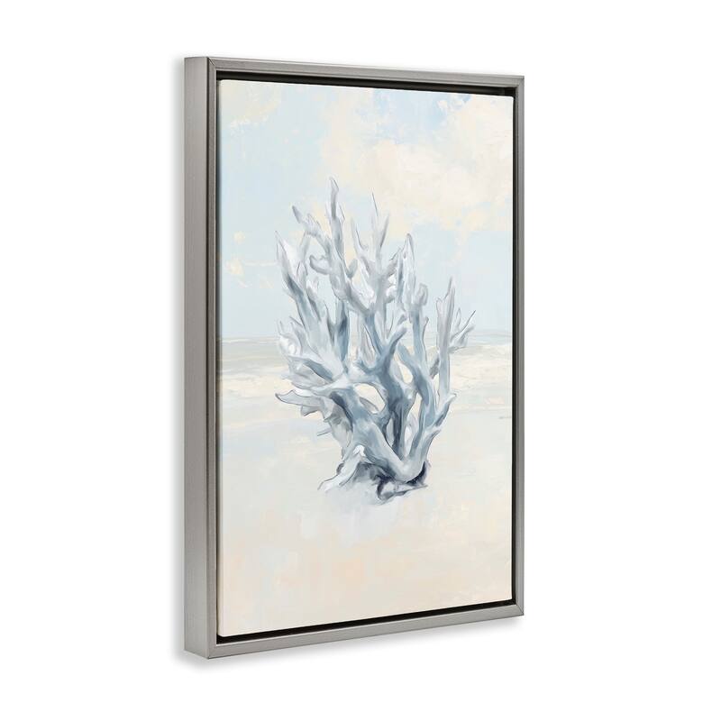 Stupell Soft Minimal Coral Branch Framed Floater Canvas Wall Art Design By Ramona Murdock
