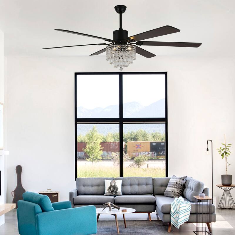 Bella Depot 65" Crystal Ceiling Fan with Light Kit and Remote Control,6-Speed Reversible Ceiling Fan