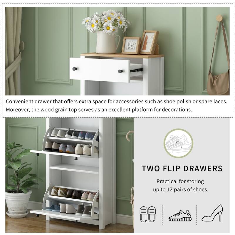 23.6'' Functional Entryway Organizer with 2 Flip Drawers