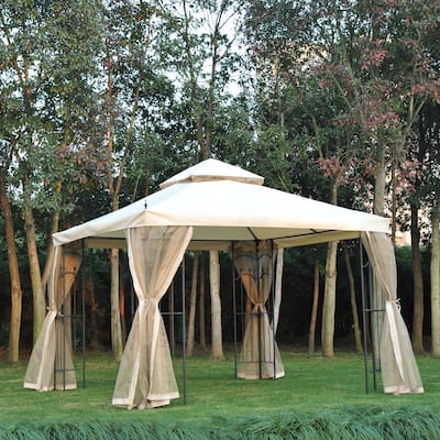 Outsunny 10-foot Square Steel Outdoor Garden Gazebo with Mesh Curtains
