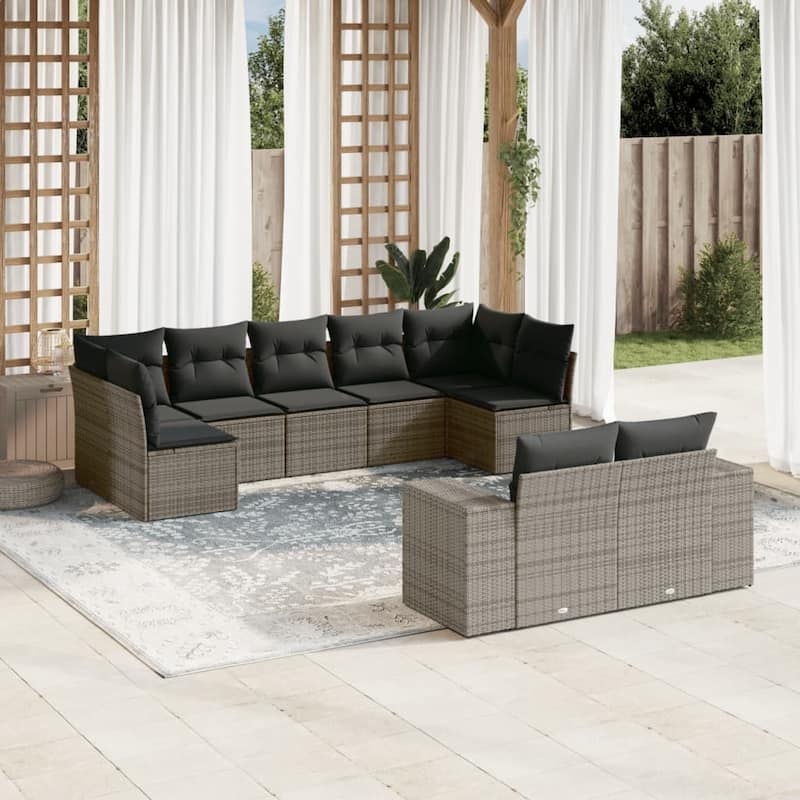 vidaXL Patio Sofa Set with Cushions Outdoor Conversation Furniture Poly Rattan