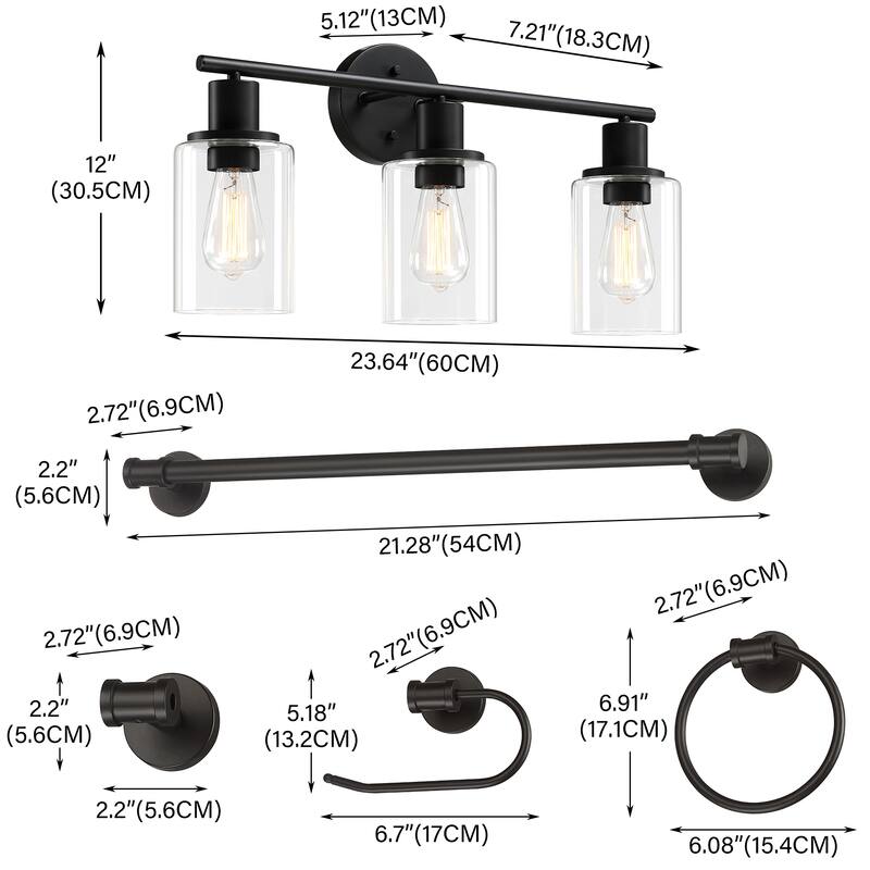 3-Light Brushed Nickel Vanity Light with Bathroom Set
