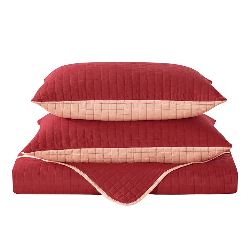 Reversible Luxury Pinsonic Solid Quilt Set Including Shams