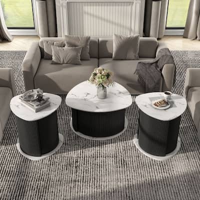 Furniture of America Astra Modern 3-Piece Black Triangle Storage Coffee Table Set