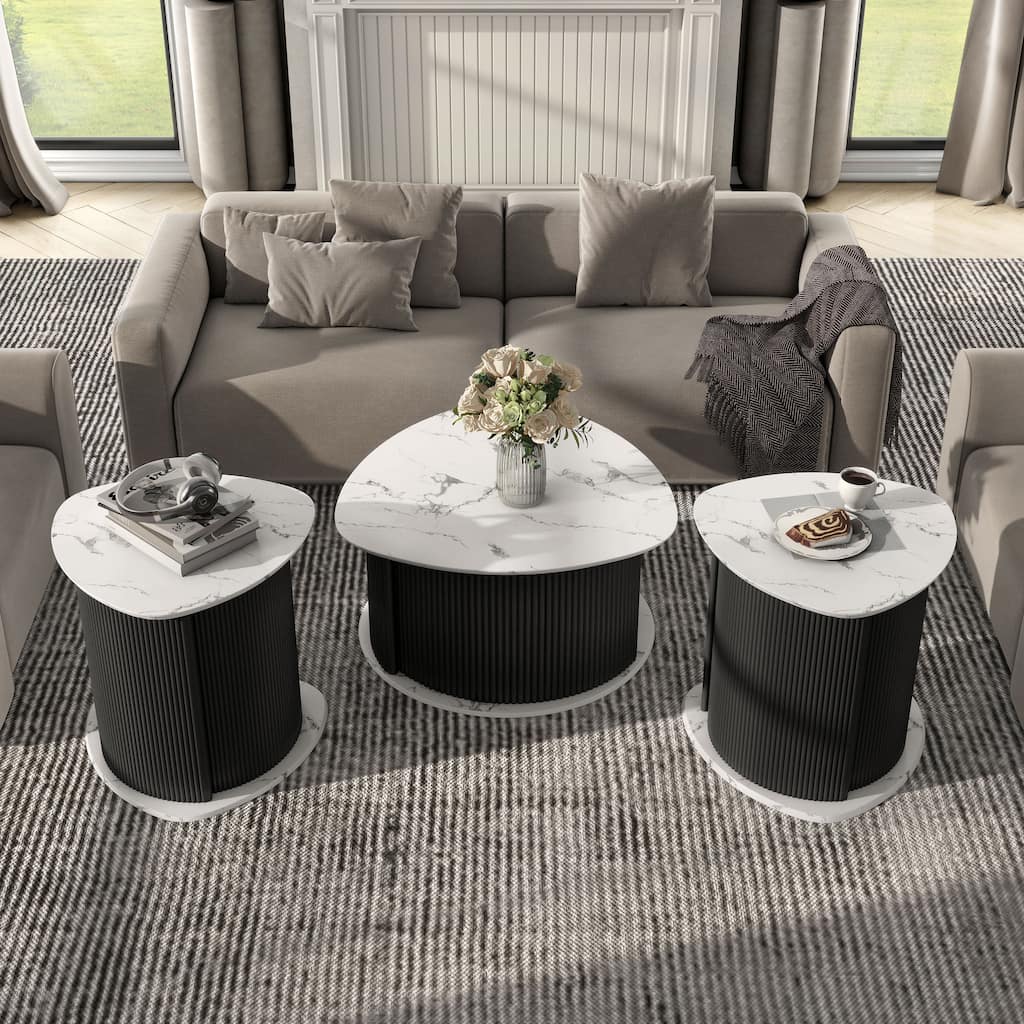Furniture of America Astra Modern 3-Piece Black Triangle Storage Coffee Table Set