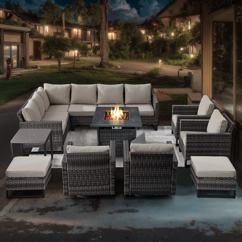 Pocassy Outdoor PE Wicker Sofa Conversation Set - Grey - Beige