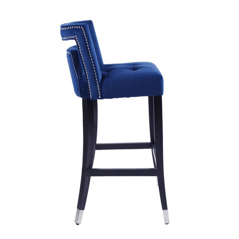Modern Velvet Upholstered Bar Stools With Back and Footrest(Set of 2)Blue - Set of 2