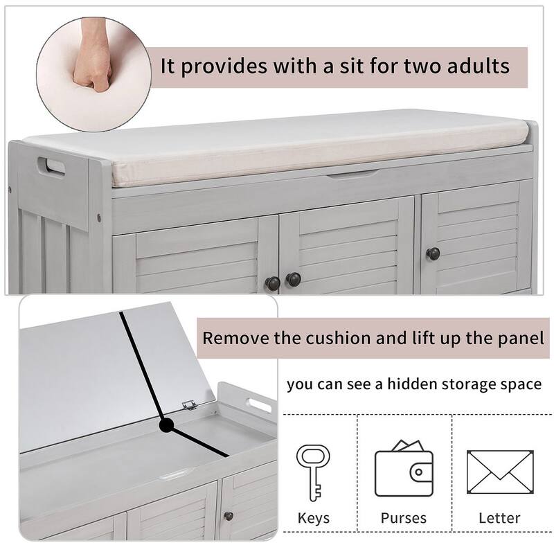 3-drawer Wooden Storage Bench with Cushion